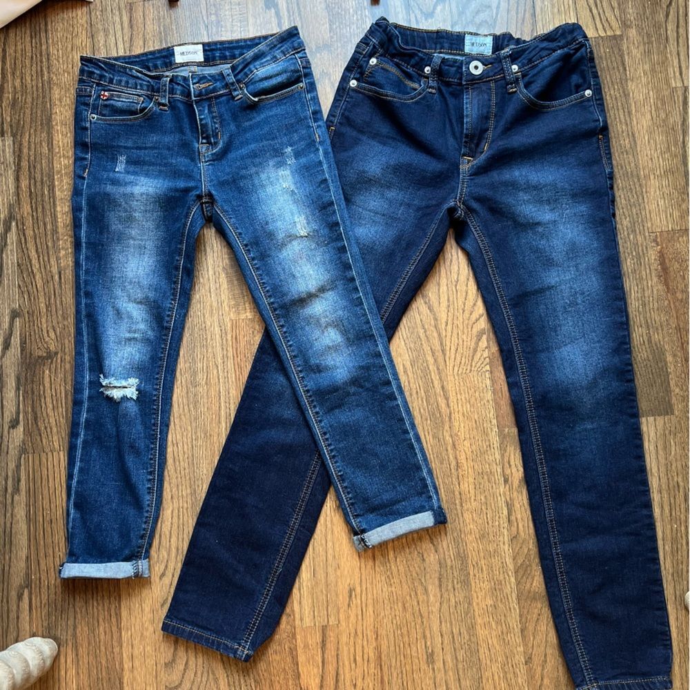 Hudson Jeans Kids Girls 2 Pair Designer Jeans Straight Distressed Cropped Sz 12